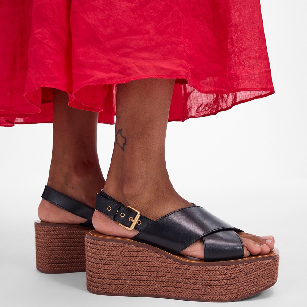 Madewell The Amee Wedge Sandal in Black Size 7 M $158 NU912